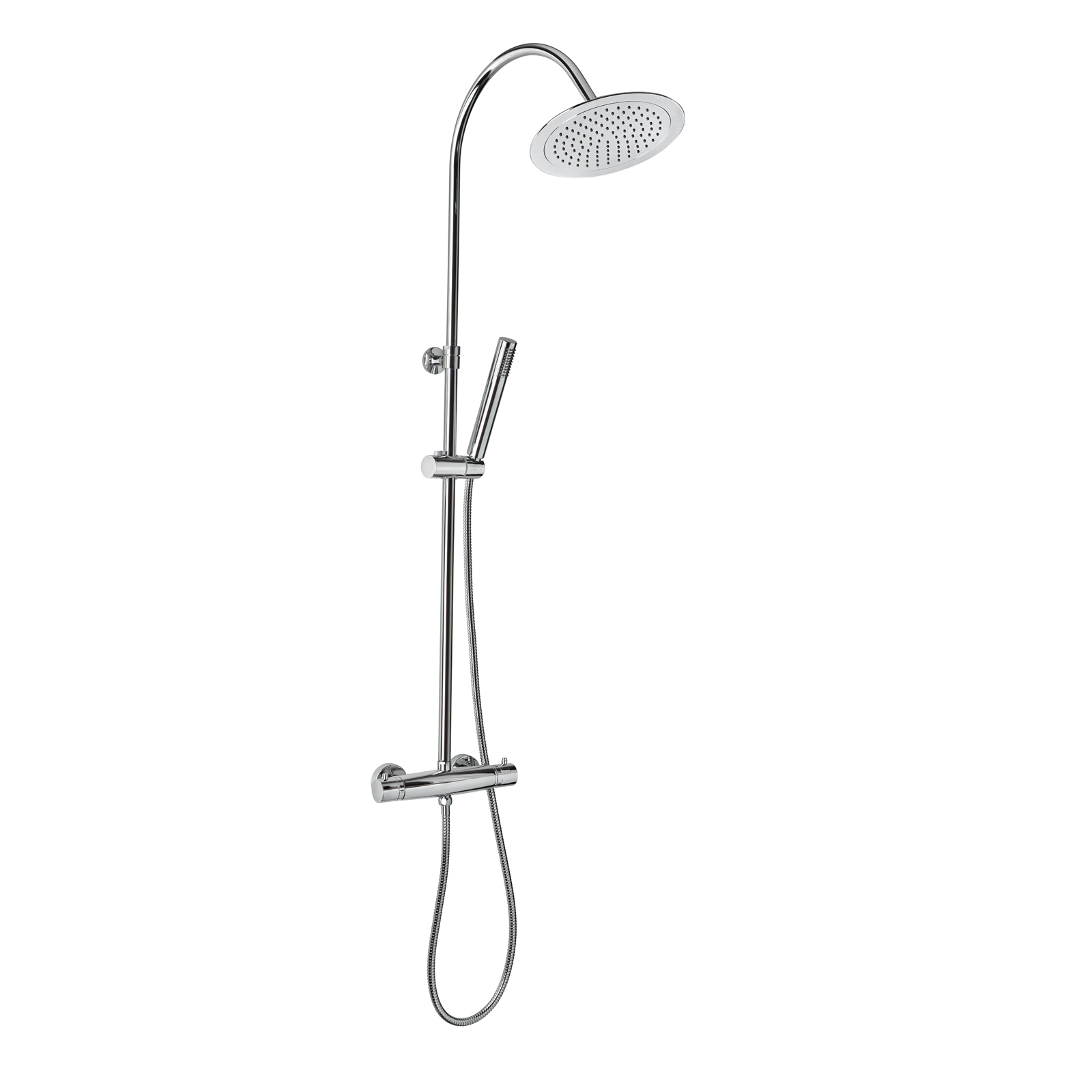 Thermostatic telescopic shower column with automatic diverter, shower rose and self cleaning hand shower