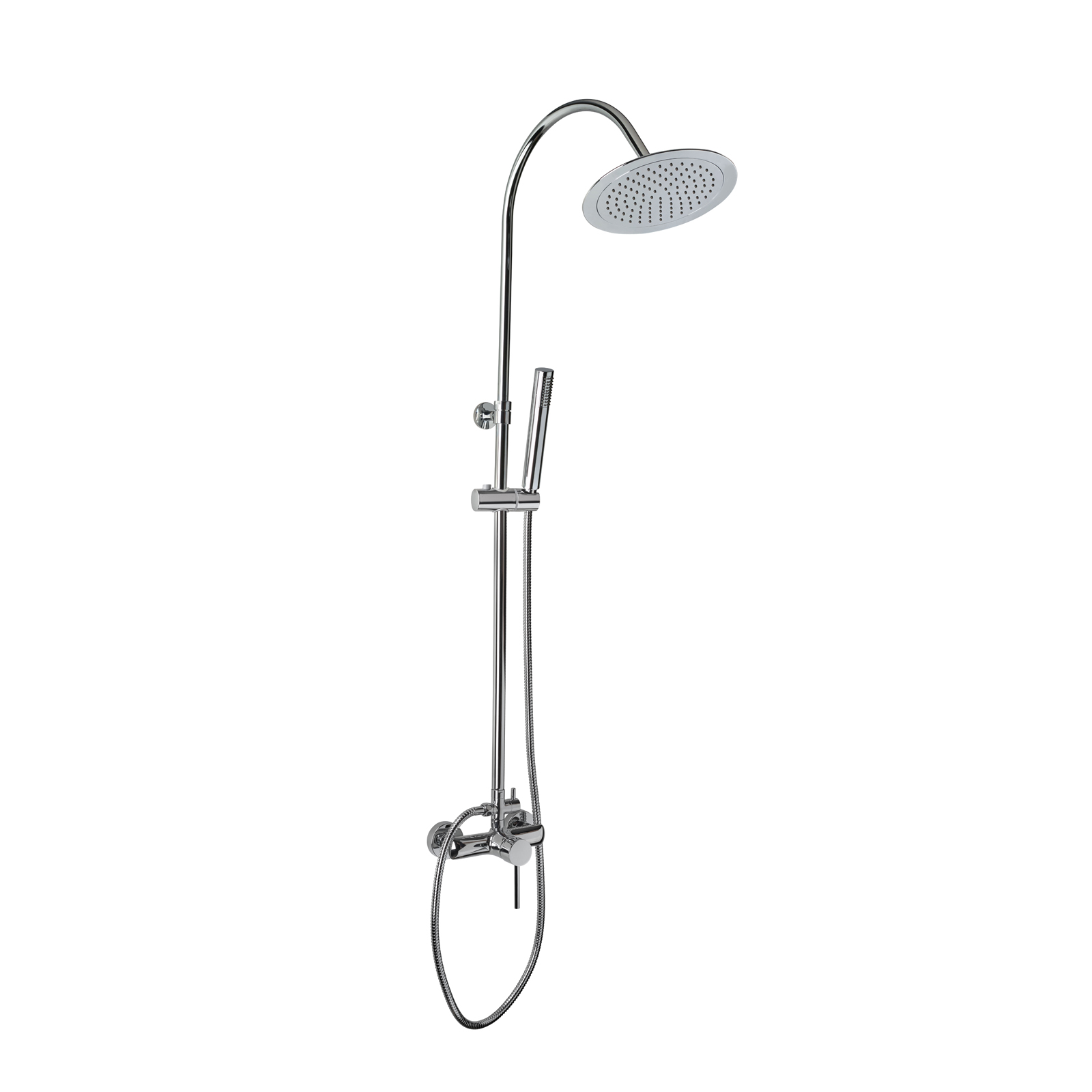 Telescopic shower column with shower mixer valve, automatic diverter, shower rose and self cleaning hand shower