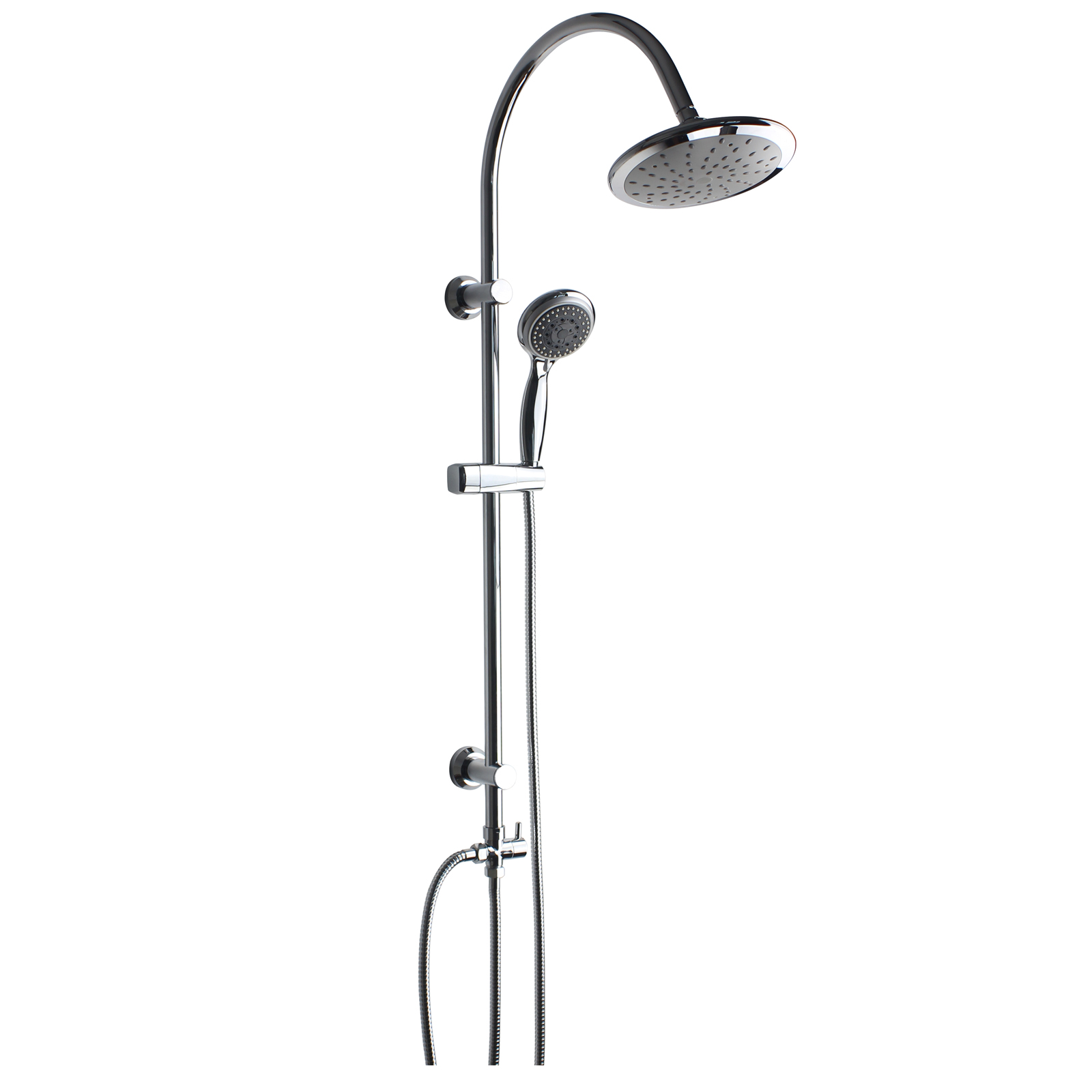 Telescopic shower column with automatic diverter and wall bracket, with shower rose and self cleaning hand shower