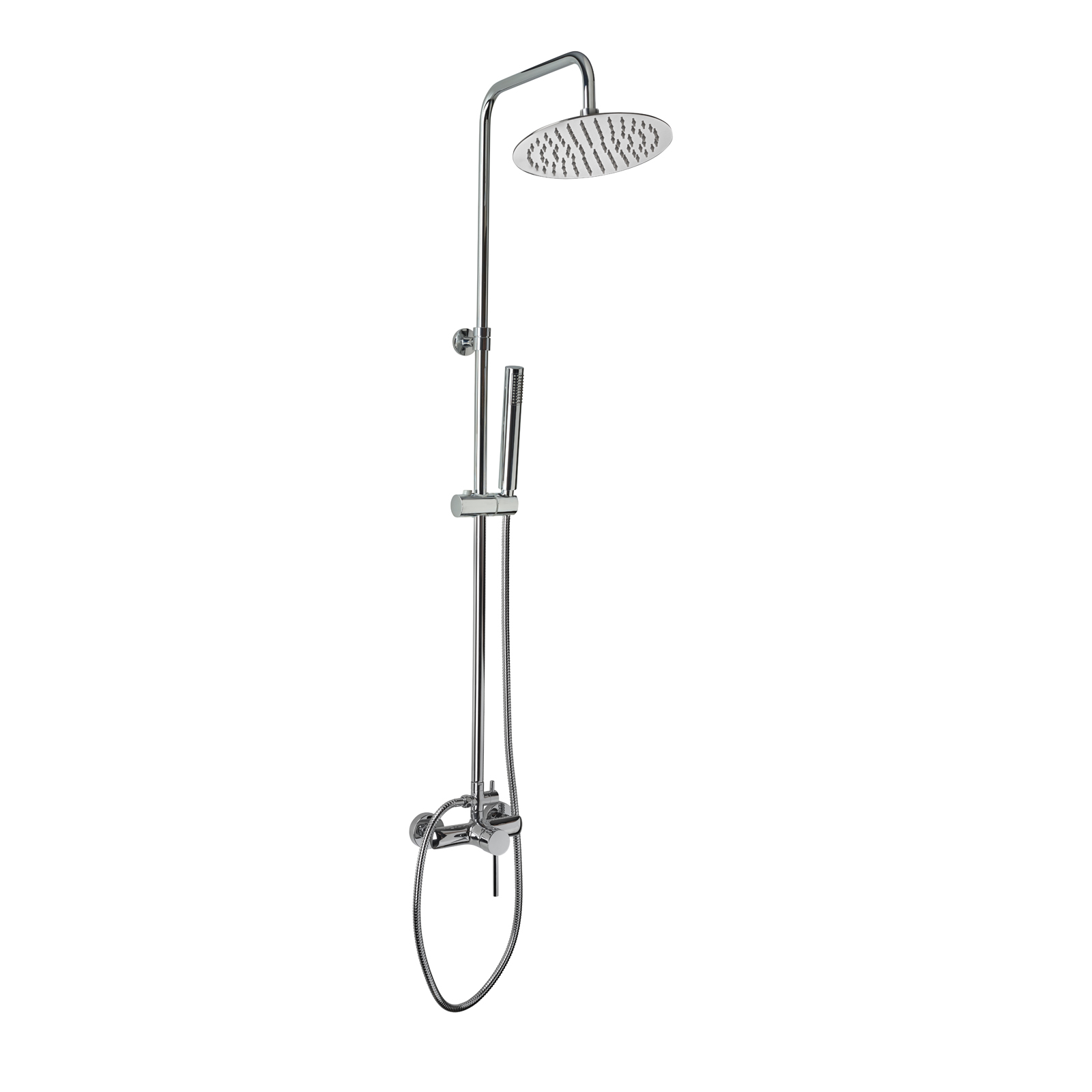 Telescopic shower column with shower mixer valve, automatic diverter, shower rose and self cleaning hand shower