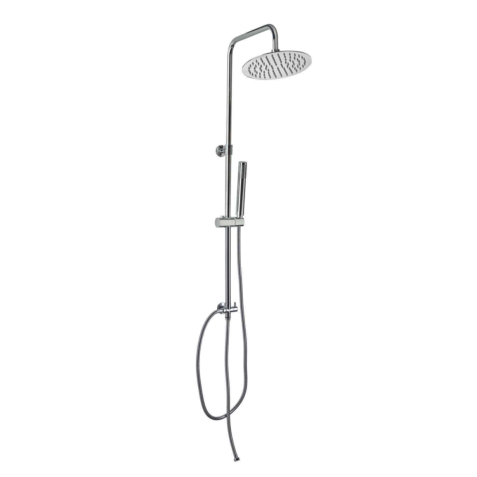 Telescopic shower column with automatic diverter and wall bracket, with shower rose and self cleaning hand shower
