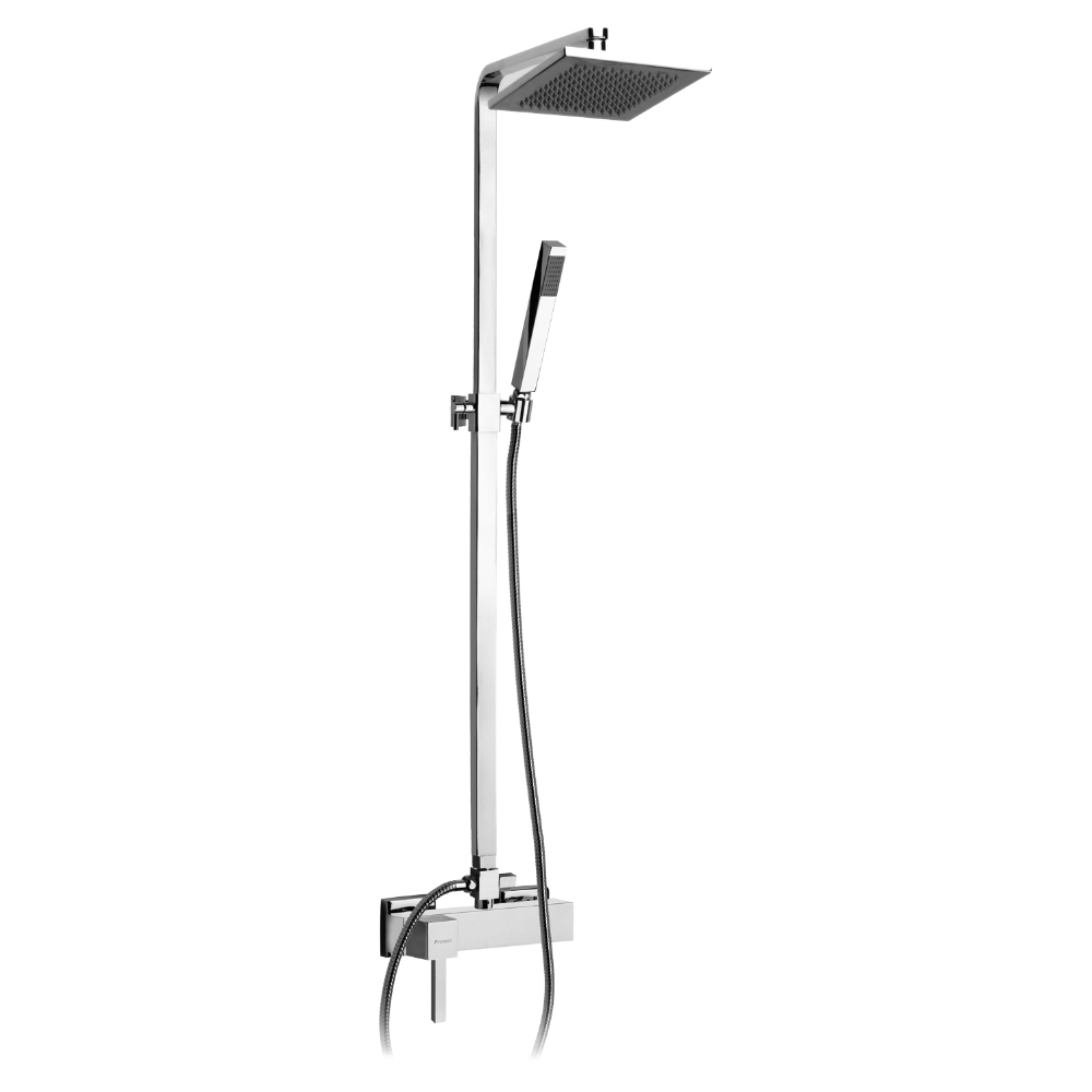 Telescopic shower column with mixer and shower head