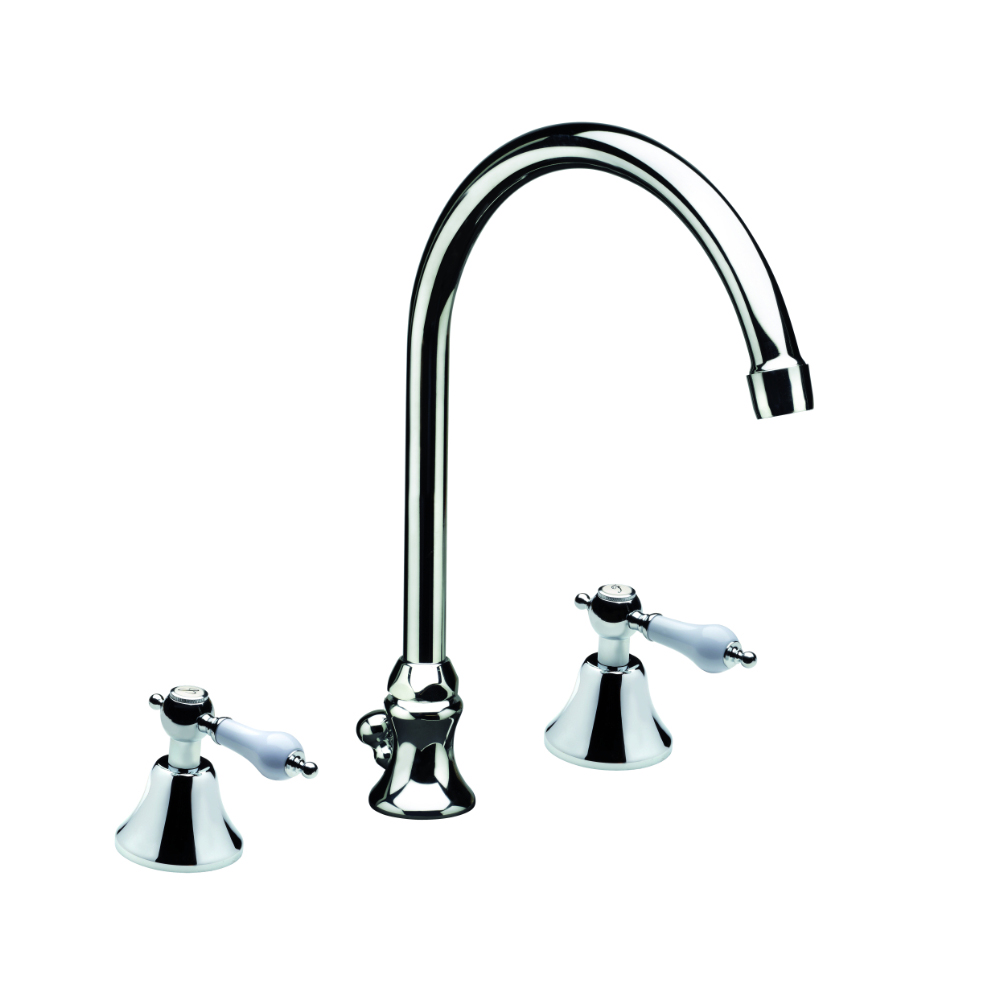 3-hole basin mixer with swivel P-spout and pop-up waste