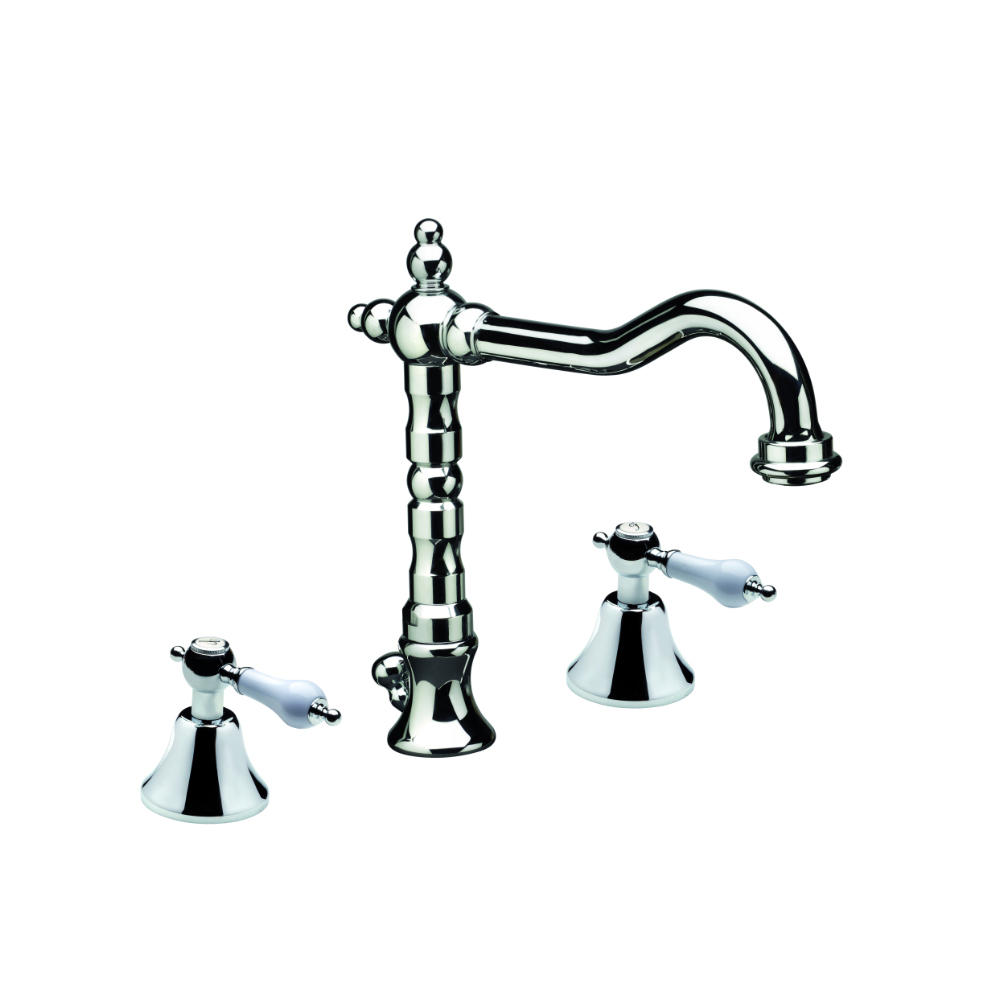 3-hole basin mixer with old style swivel spout and pop-up waste