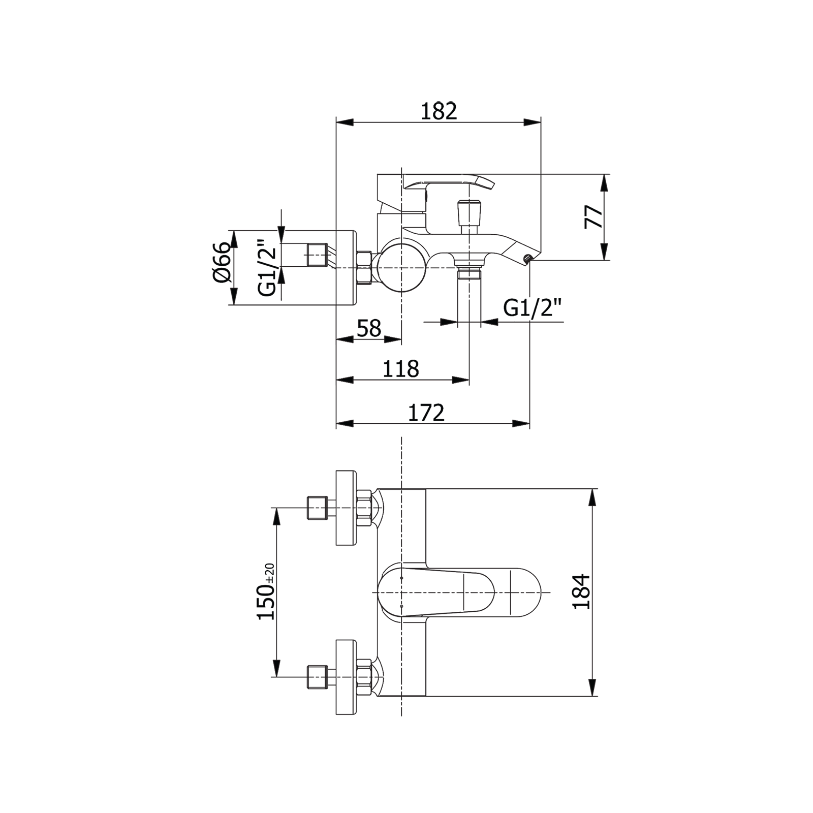 Bathtub mixer with diverter and shower kit