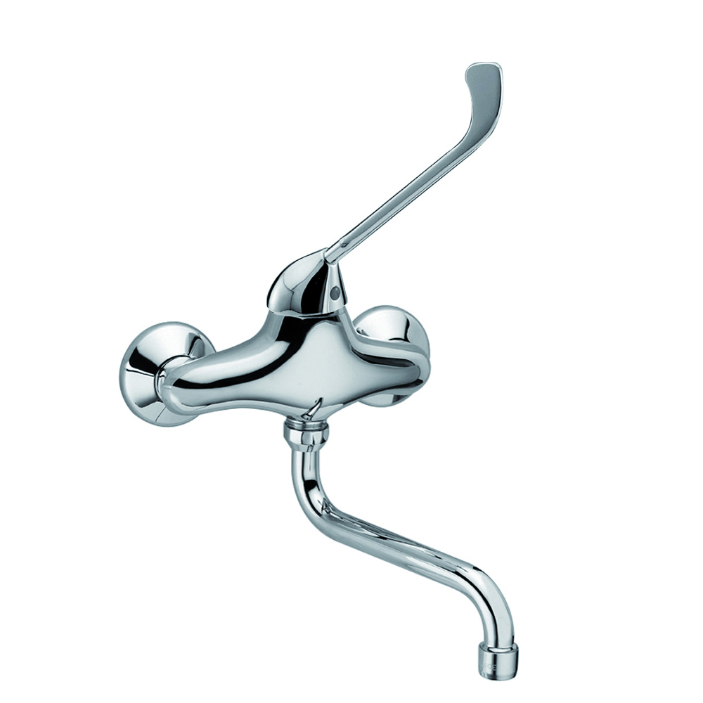 Wall-mounted mixer with clinical lever and swivel spout