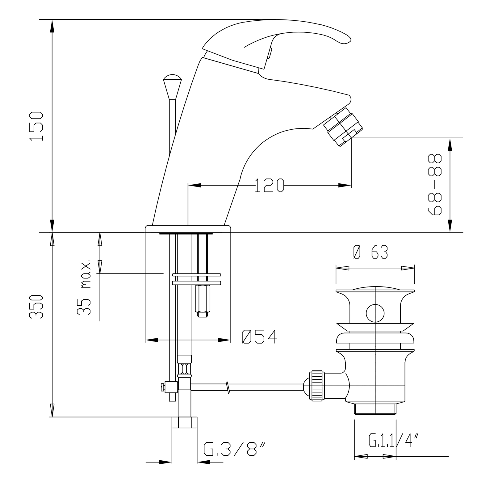 Miscelatore bidet con scarico automatico
