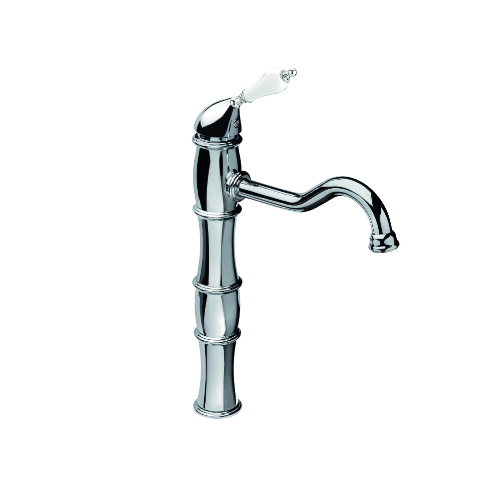 Tall basin mixer with long spout and CLICK-CLACK waste