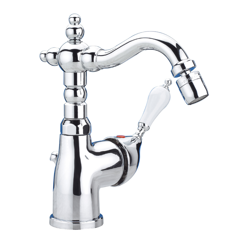 Bidet mixer with side lever and antique spout