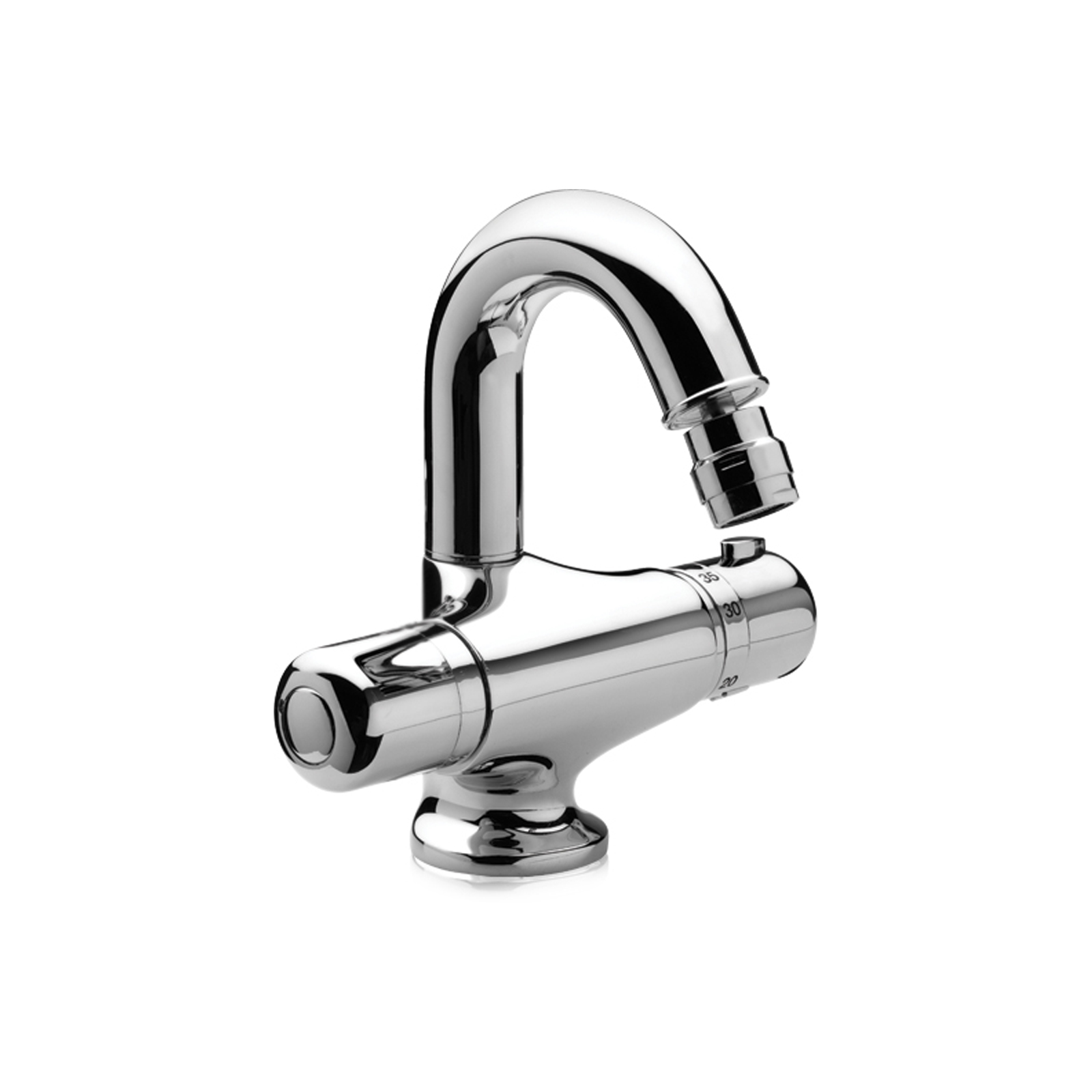 Thermostatic bidet mixer with swivel spout