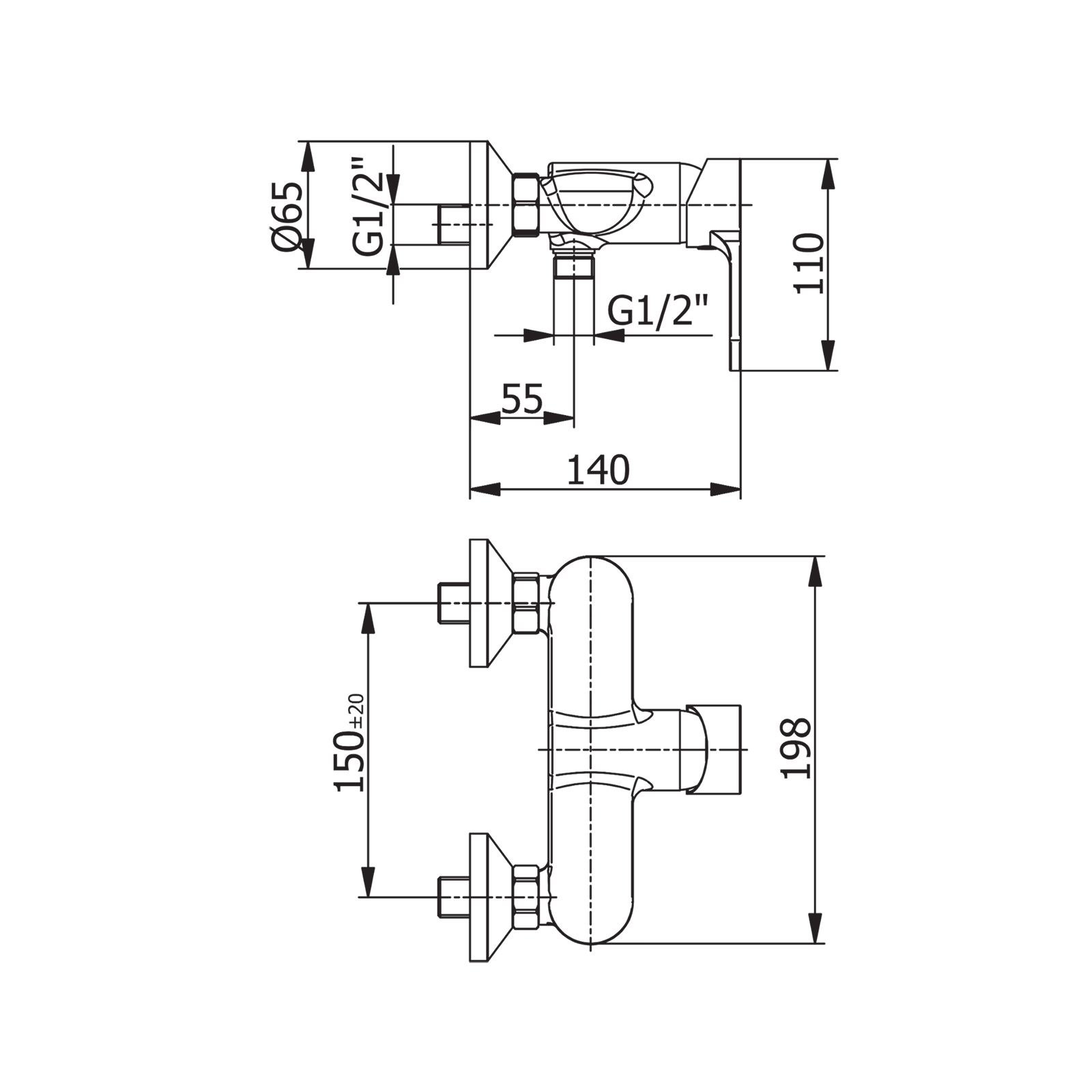 Single handle shower faucet with lower connection