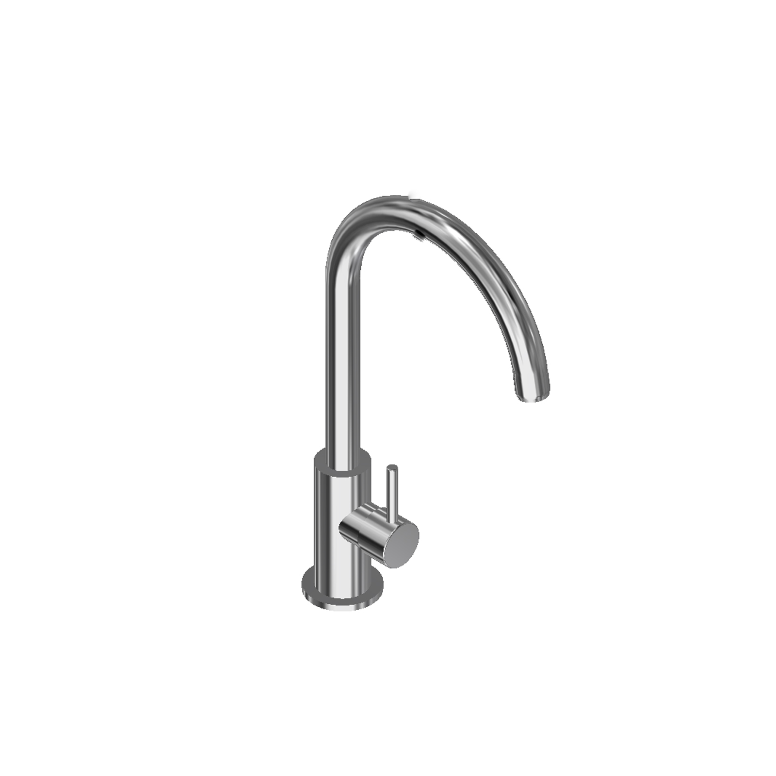 Single-control mixer for sink with lateral lever and swivel spout.